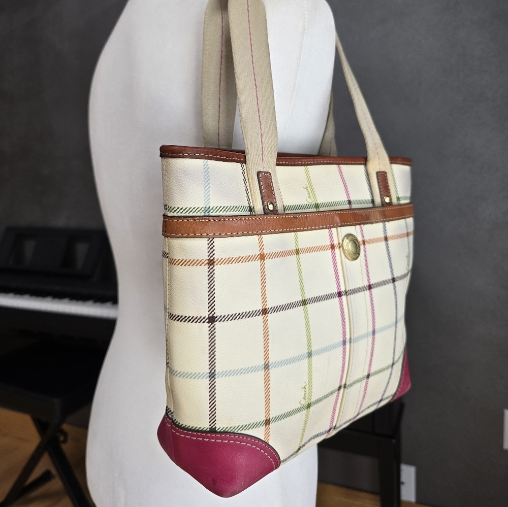 Coach Pink and Cream Plaid Tote - Picture 10 of 15